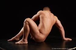 Nude Man White Sitting poses - simple Muscular Short Brown Sitting poses - ALL Standard Photoshoot Realistic